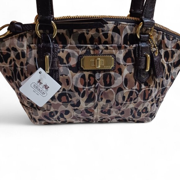 Coach Chel Animal Print Small Mini Tote 46553 B4/NP  Leopard Ocelot Brass - Picture 2 of 14